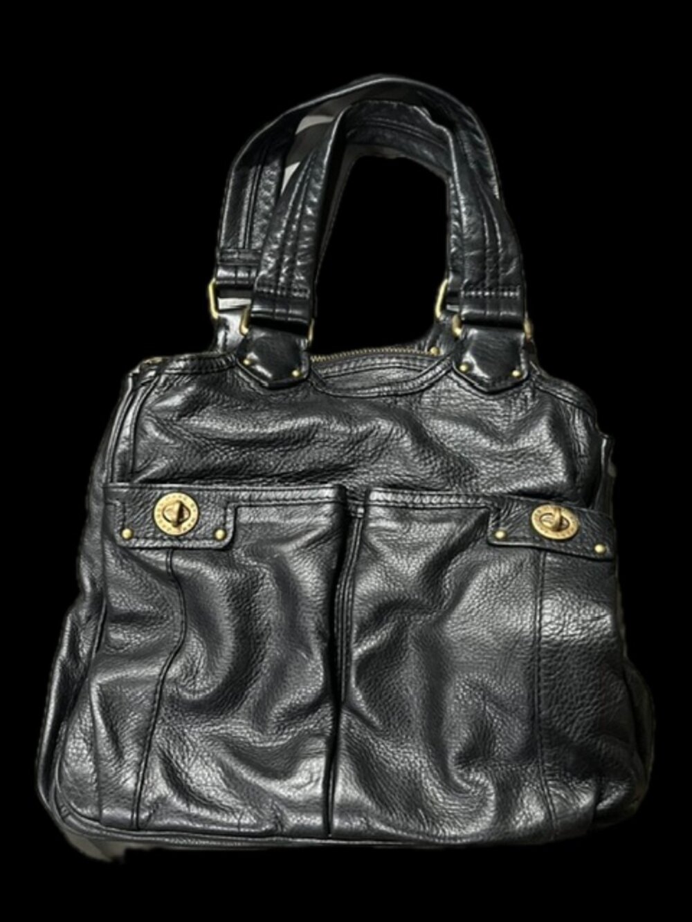 Marc by Marc Jacobs Black Leather Tote Bag Logo Lining Vintage Y2K